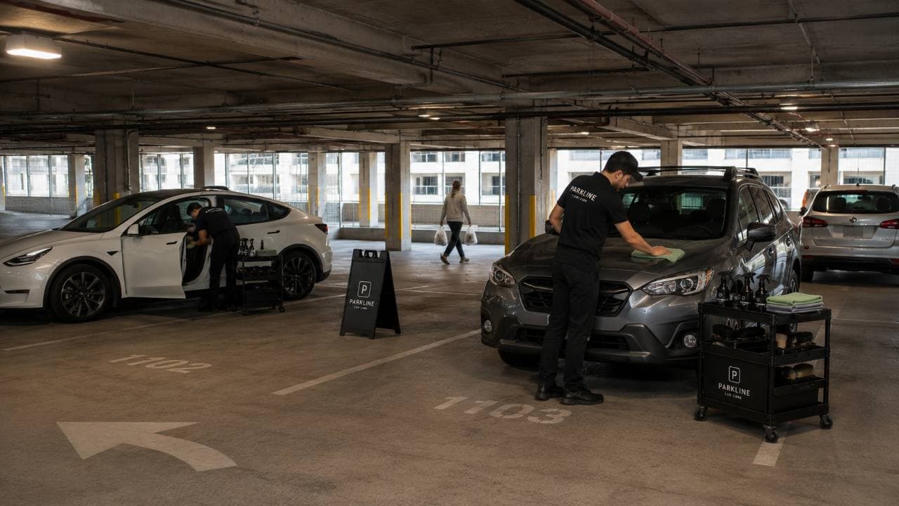 Parkline operating multiple resident vehicle appointments inside an apartment parking garage